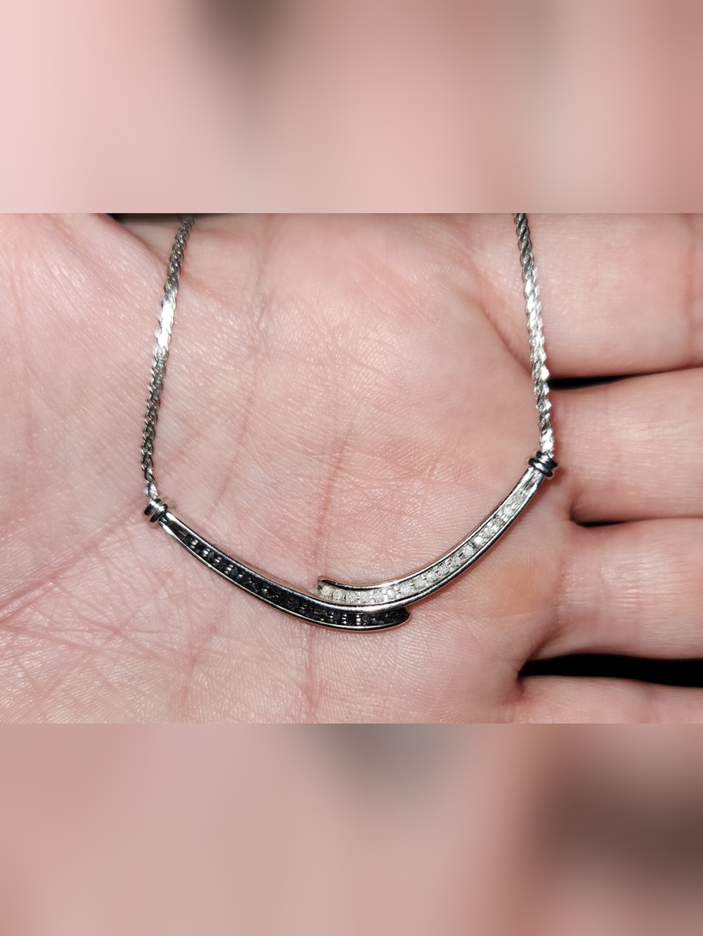 Sterling Silver Two-Tone Pavé Bar Necklace - Black and White